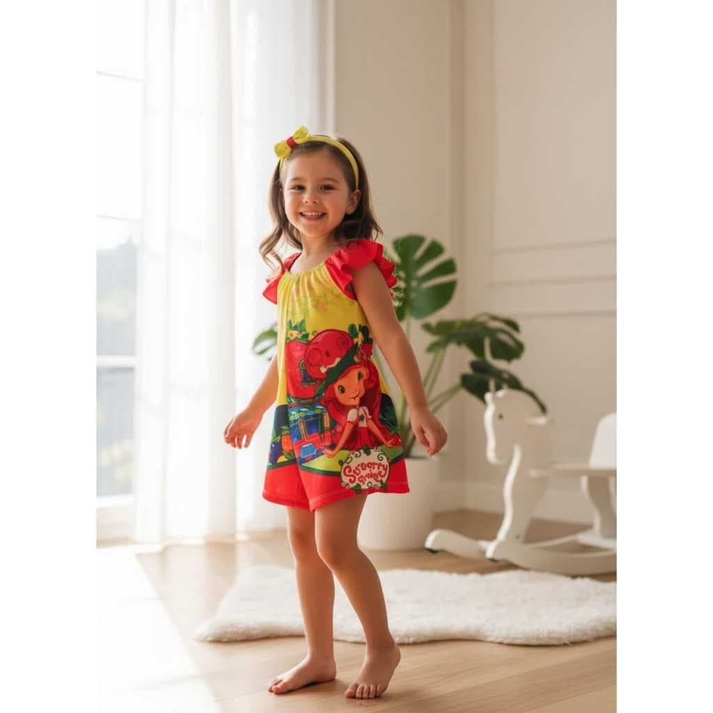 Macacão Menina Infantil Temático Moranguinho +Tiara (ac)