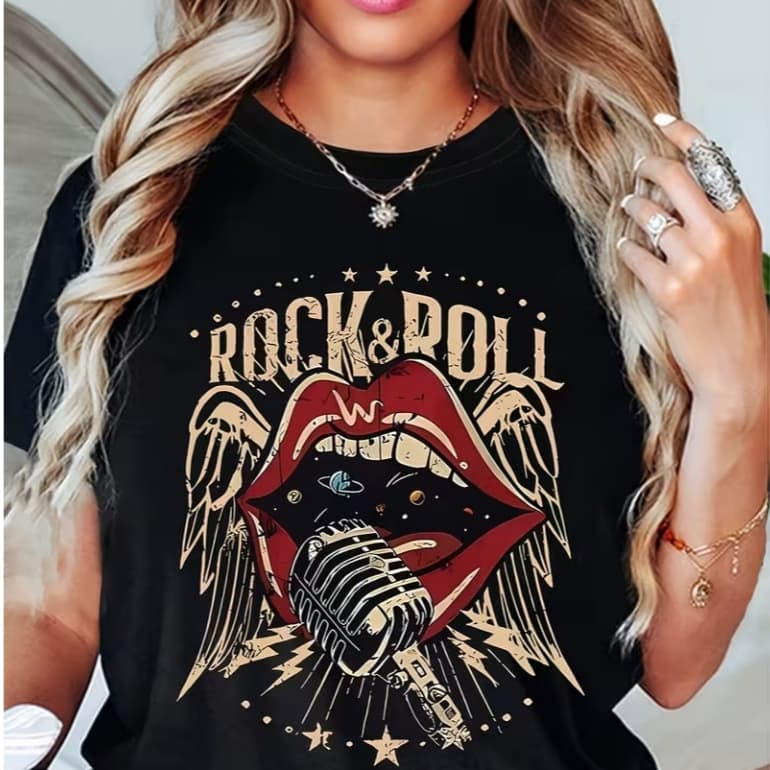 Camiseta Feminina Rock And Roll Vintage Boca Algodão Premium