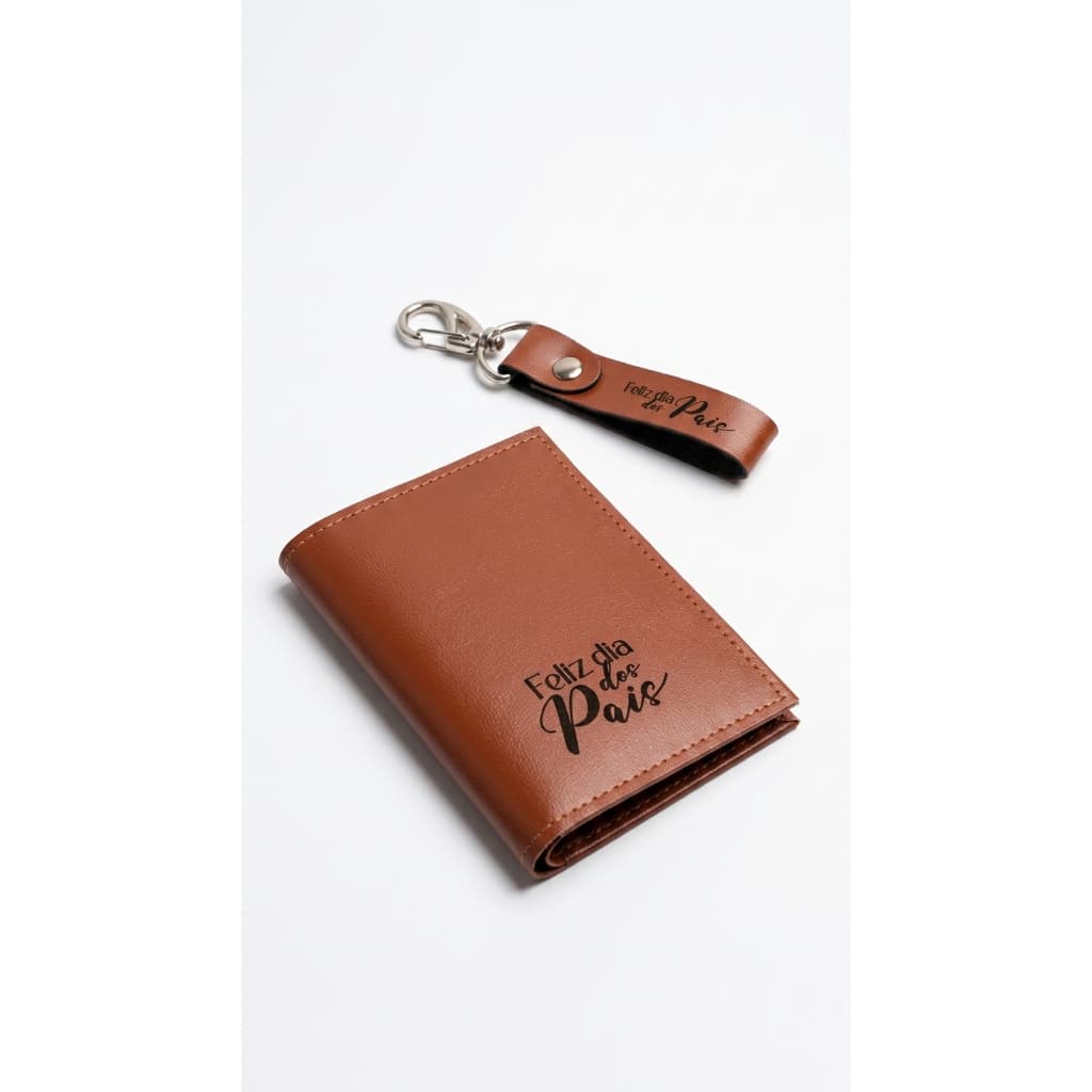 Kit Carteira Porta Cartão + Chaveiro Dia dos Pais em Courino Premium | Slim | Porta Documentos RG CNH | Presente Ideal