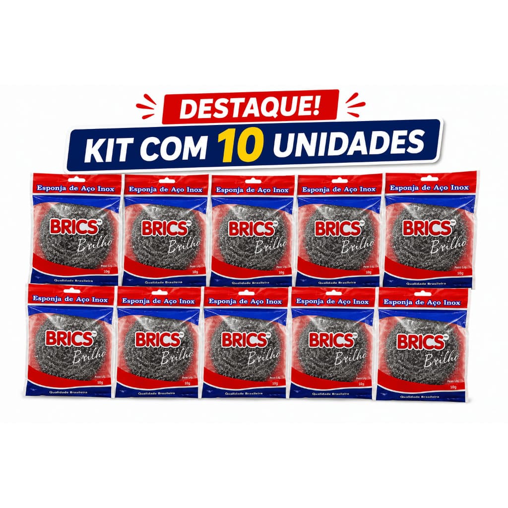 KIT10 Esponja de Aço Inoxidável BRICS Brilho Não Enferruja Louça Aluminio