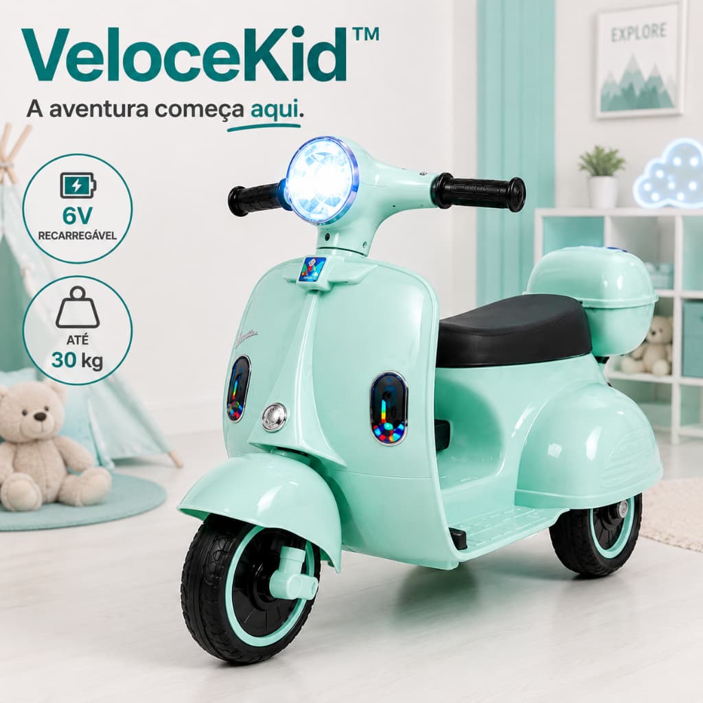 Moto Elétrica Infantil 6V VeloceKid™ Scooter Recarregável Até 30kg Tiffany