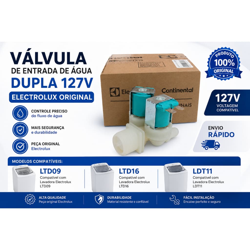 Valvula De Agua Dupla Original A05378301 Para Lavadora Electrolux 110v Ltd09 Ltd16 Ldt11