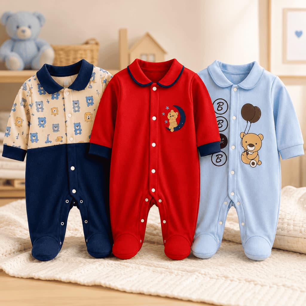 Kit 4 Macacão Menino Bebê Estampado Algodão Vira Pé Reversível Inverno Confortável Enxoval Macio