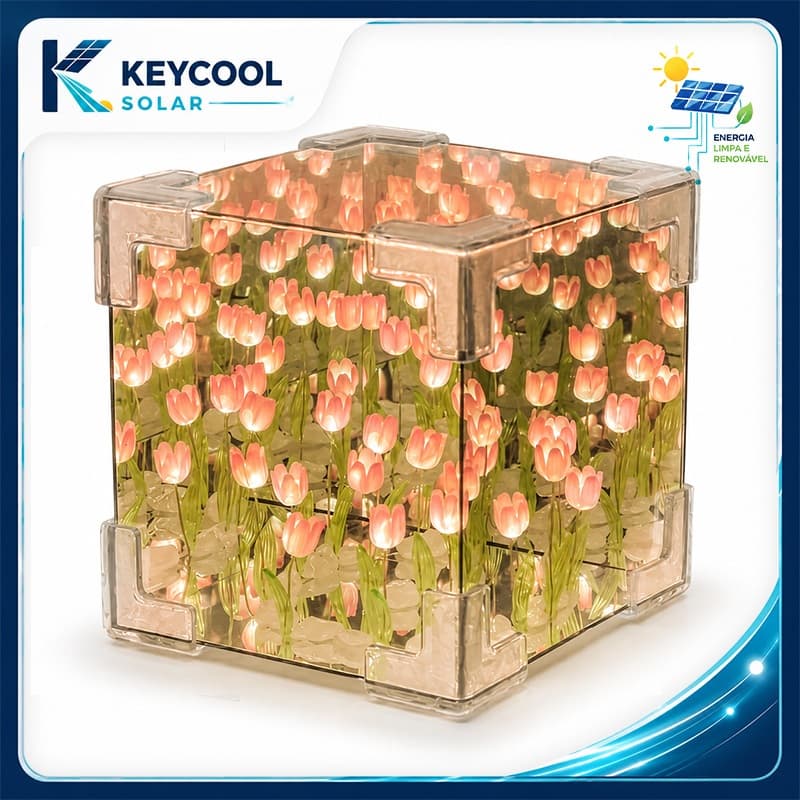 Keycool Luminária de Tulipas Espelho Infinito 3D Kit DIY 21 Flores a Pilha 12cm Rosa ou Colorida