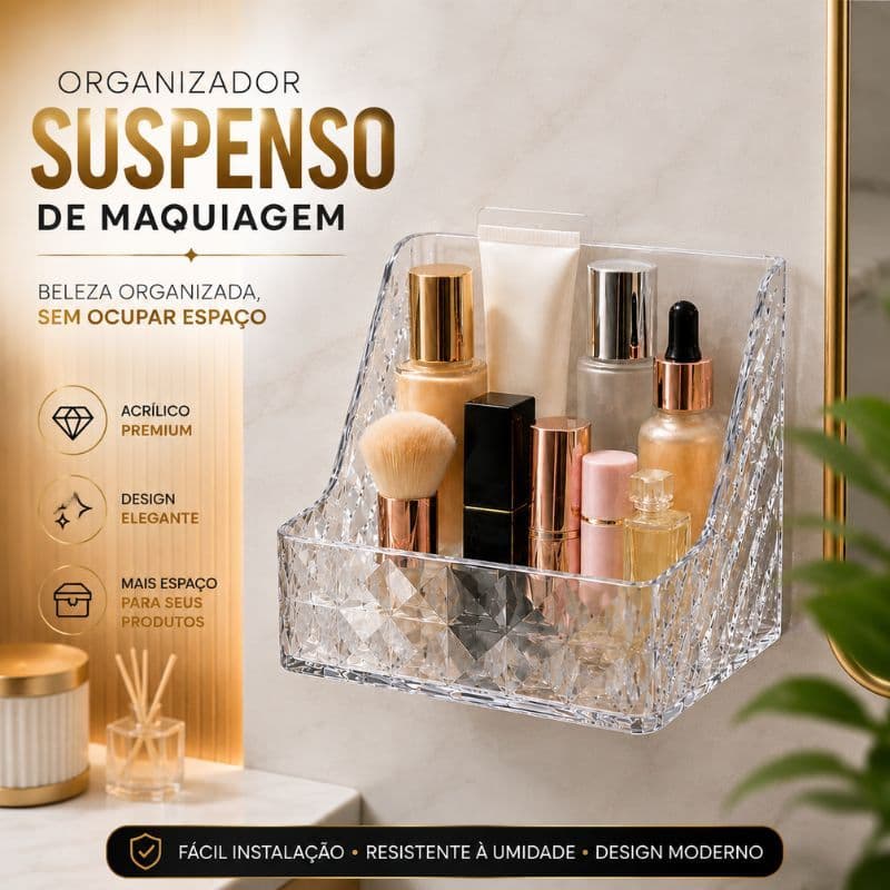Porta Maquiagem Suspenso Acrílico Premium Organizador de Parede Cosméticos Verde Transparente