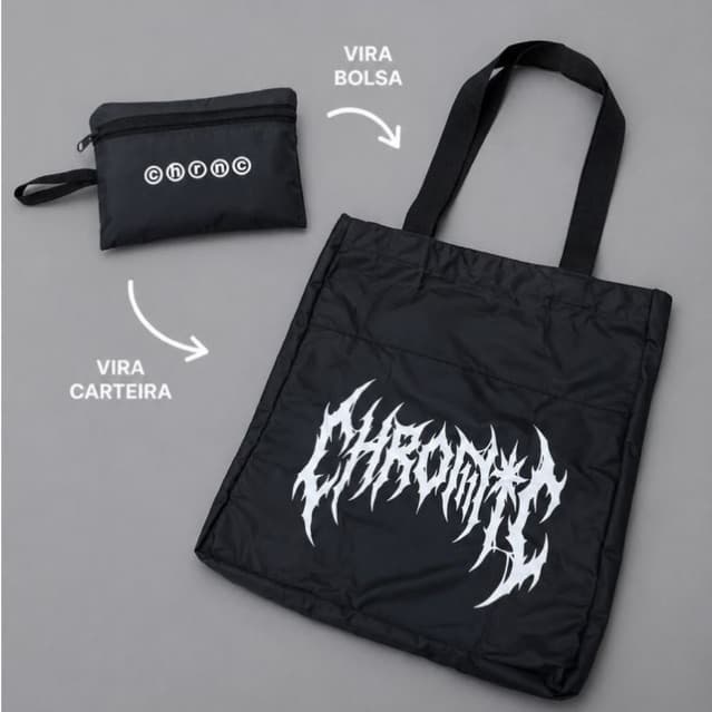 Bolsa Sacola Tote Bag vira Carteira Chronic Preta 2 em 1