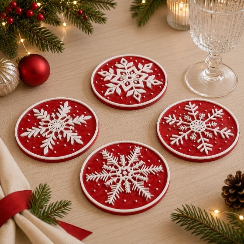 Kit 4 Porta Copos Decorativos de Natal Flocos de Neve Plástico 10cm