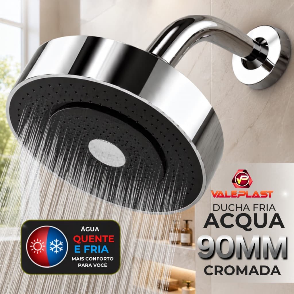 Ducha Chuveiro Articulada 90mm Água Quente e Fria Aquecedor a Gás Solar ABS Cromada Banheiro Alta Qualidade