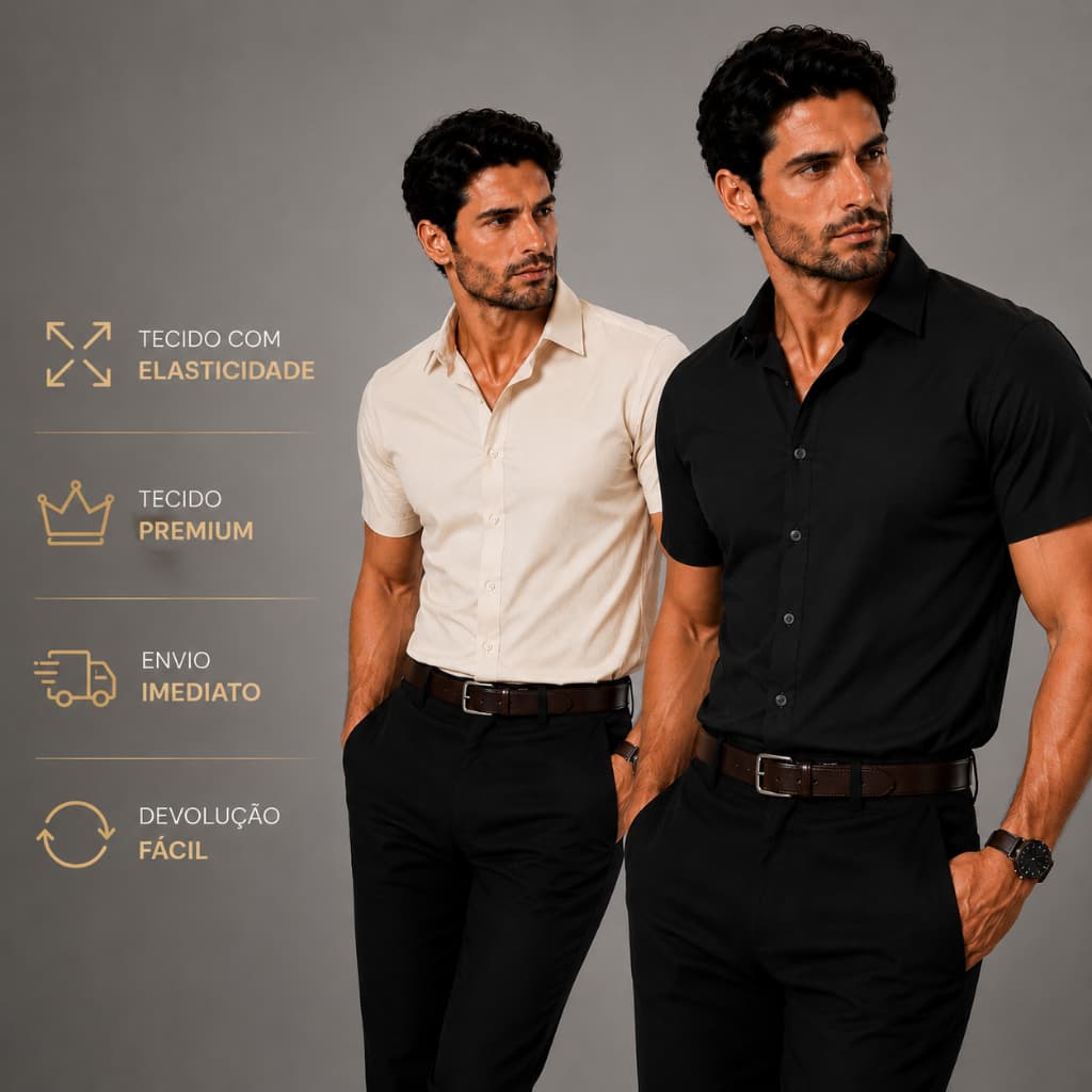 Camisa Social Masculina Algodão com Elastano Slim Fit Luxo Pronta Entrega Dia dos Pais
