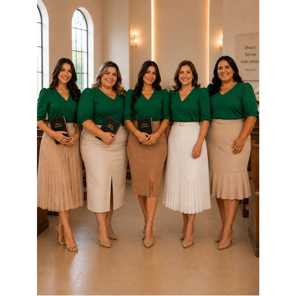 Blusa Feminina Social Elegante Crepe Duna Manga 3/4 Para Culto Igreja Evangélica Plus Size