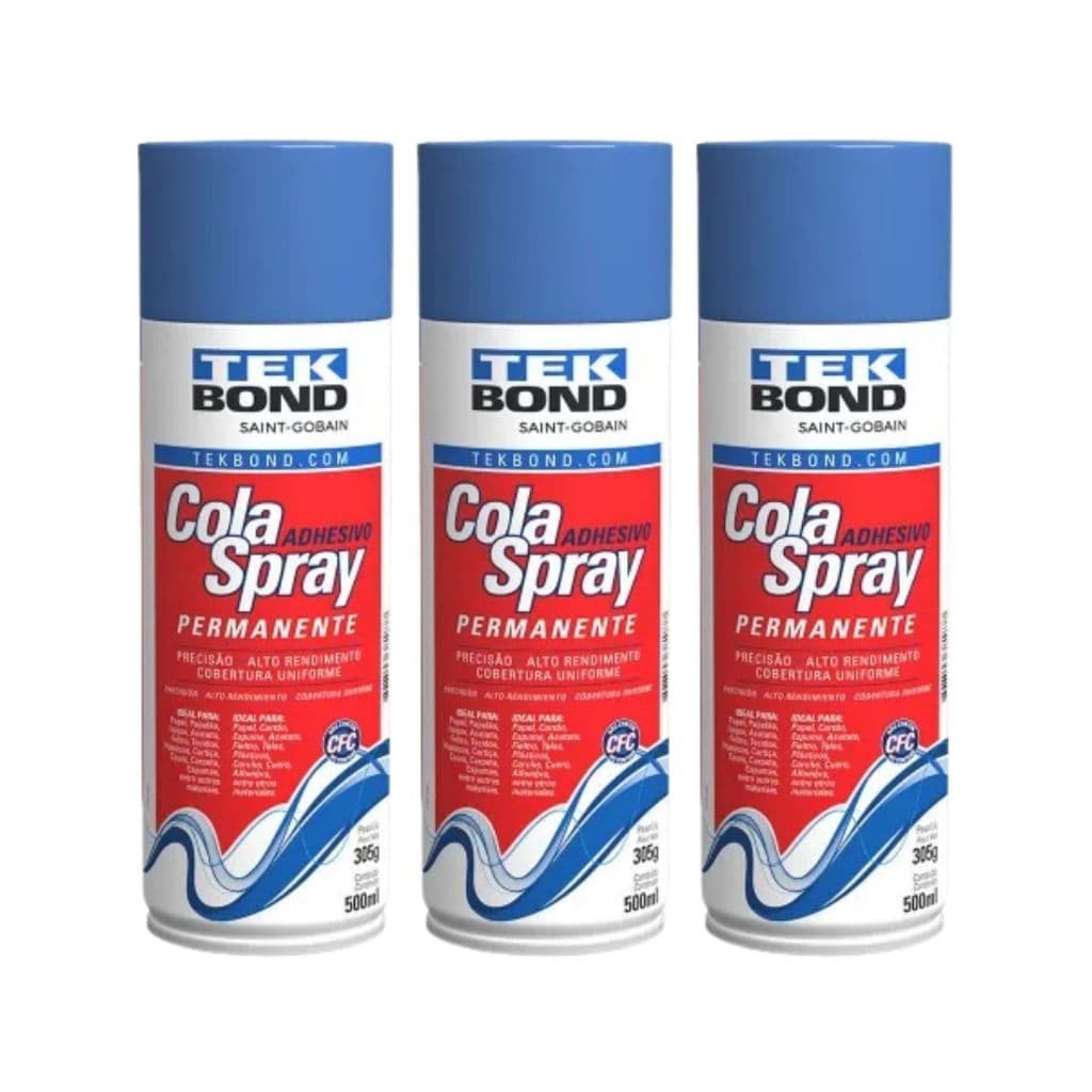 Kit 3 Cola Spray Tekbond Permanente Adesiva Alta Fixação 500ml