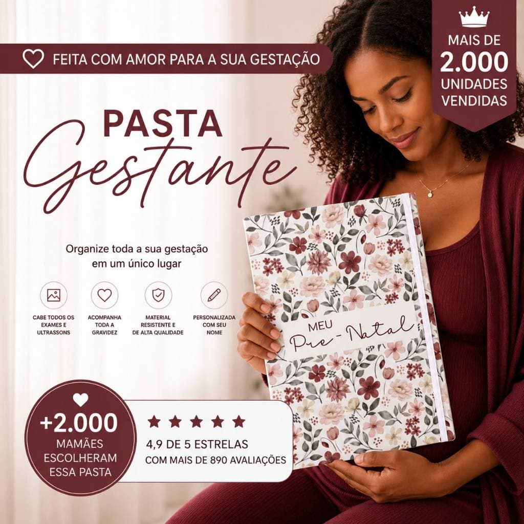 Pasta Gestante Personalizada A4 | Porta Exames Pré-Natal | Organizador de Ultrassons e Documentos do Bebê