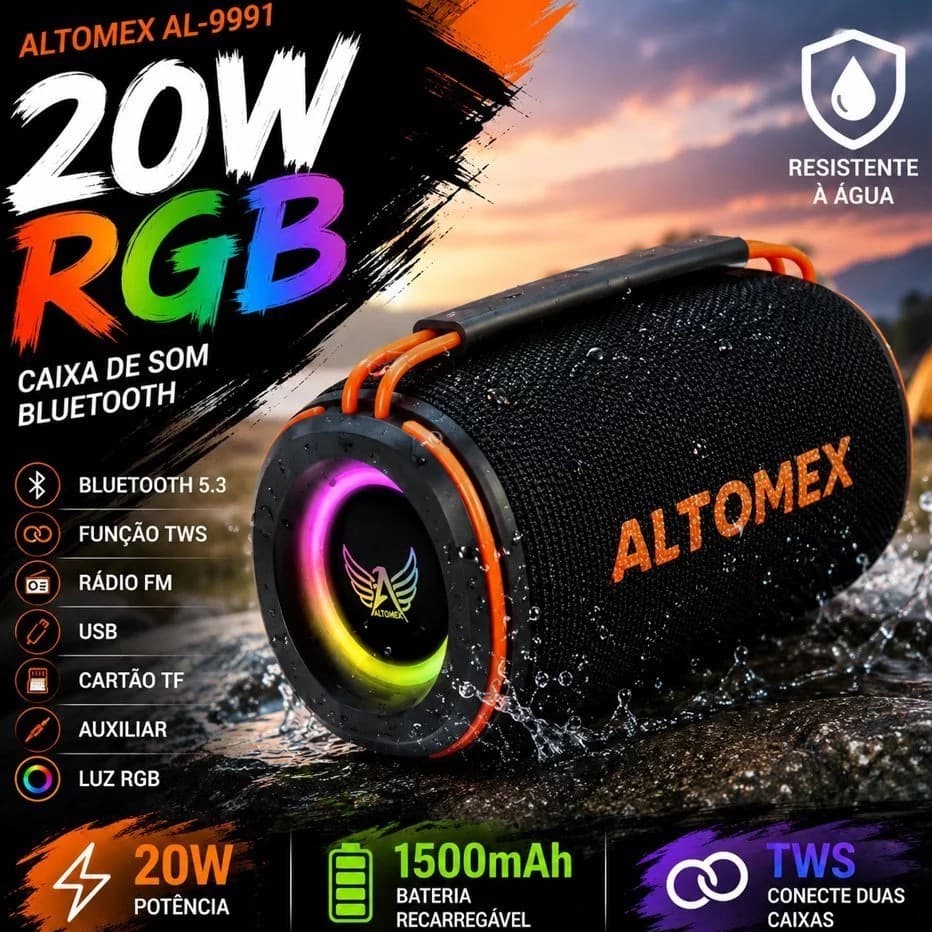 Caixa de Som Portatil à prova d'água Altomex AL-9991 20W