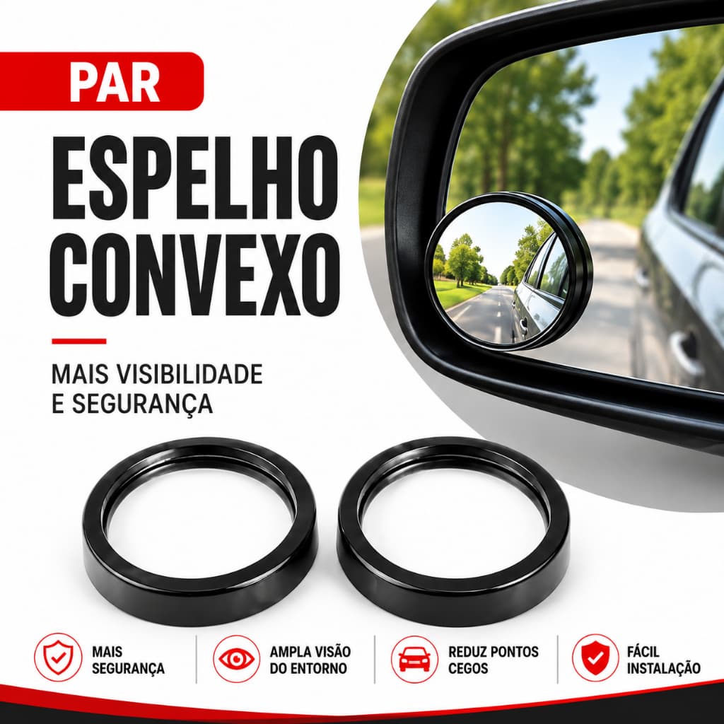 Par Espelho Retrovisor Carro Moto Convexo Auxiliar Externo Olho de boi Pontos Cegos 5cm Universal