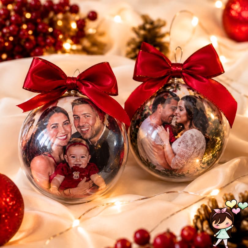 Kit de Bolas de Natal Personalizadas com Foto | Enfeite para Árvore | Decoração de Natal | Presente Afetivo