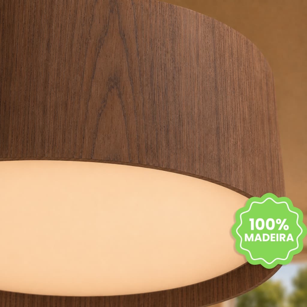 Plafon Redondo Madeira 50cm Luminária Lustre Sala de Estar Jantar Quarto Decorativa