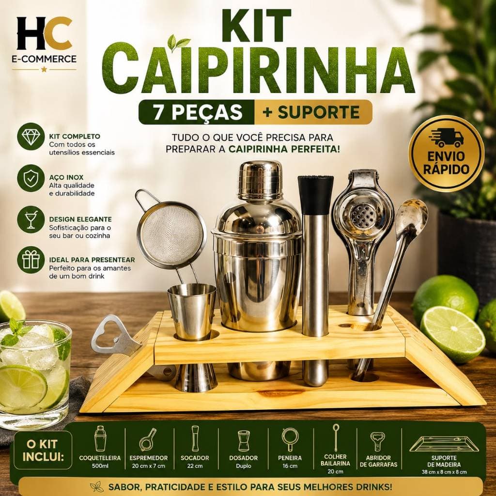 Kit Caipirinha/Drinks : Suporte Moderno + Coqueteleira e Acessórios para Drinks, ideal para amantes de caipirinha