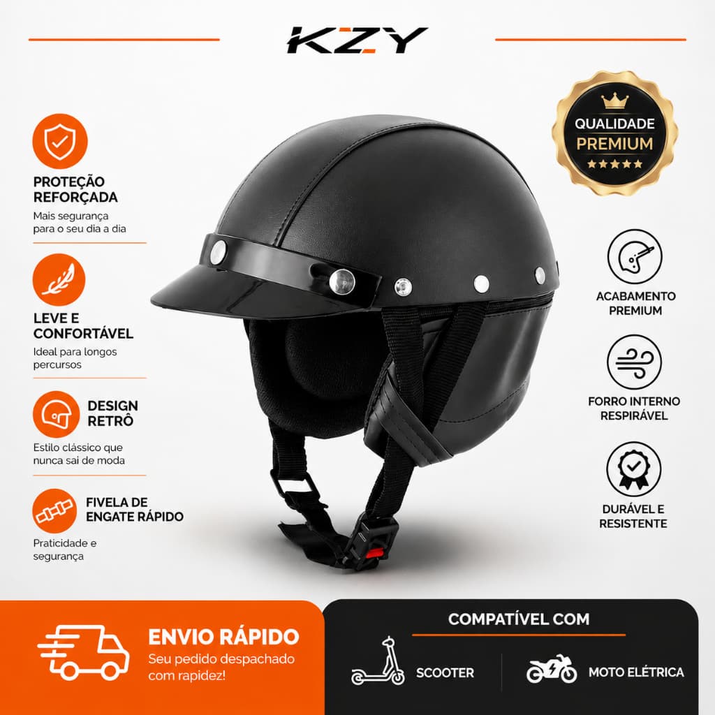 Capacete Coquinho Aberto  ProTork Moto Scooter Eletrica Clube Bike Patinete Couro Feminino Masculino