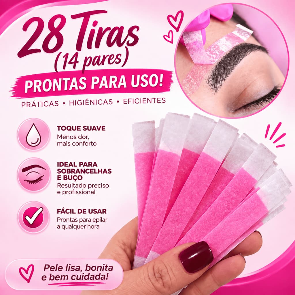 28 Tiras de Cera para Sobrancelhas e buço  Rosa Mosqueta Depilflax