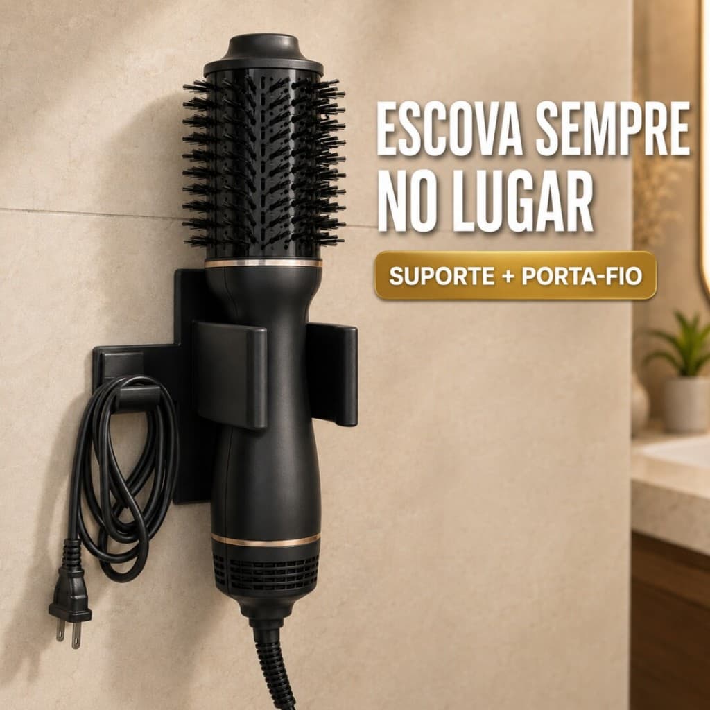 Suporte para Escova Secadora e Alisadora Rotativa de Parede com Porta-Fio | Sem Furo Organizador de Banheiro