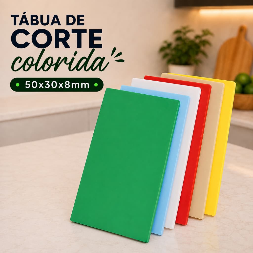 Tabuas De Corte Coloridas Polietileno 50x30 8MM Antibacteriana Carnes Peixes Legumes