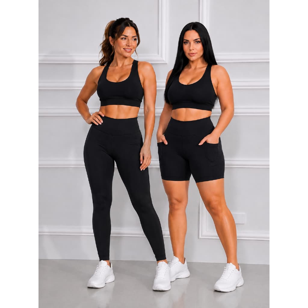 2 Conjuntos fitness | Kit academia | 1 Calça 1 short 2 top | Conjunto academia | zero transparência | Fitness |