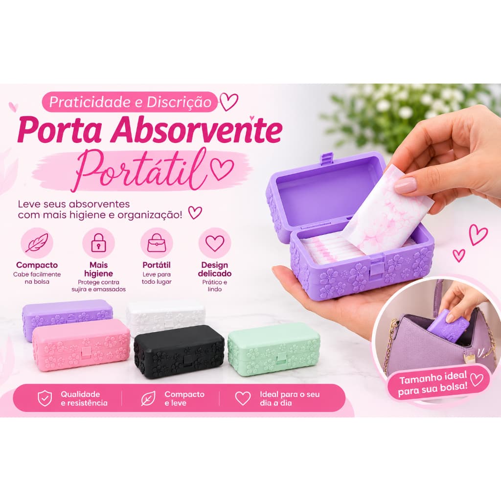 Porta Absorvente Portátil Feminino | Estojo Organizador para Bolsa | Discreto, Higiênico e Resistente