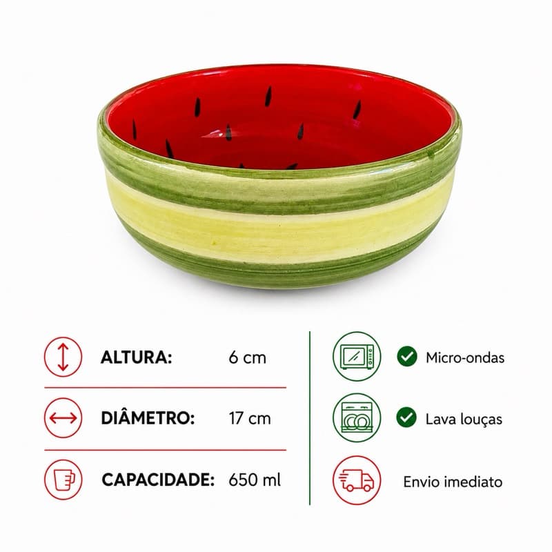 Bowl Tigela Decorada Melancia 650ml