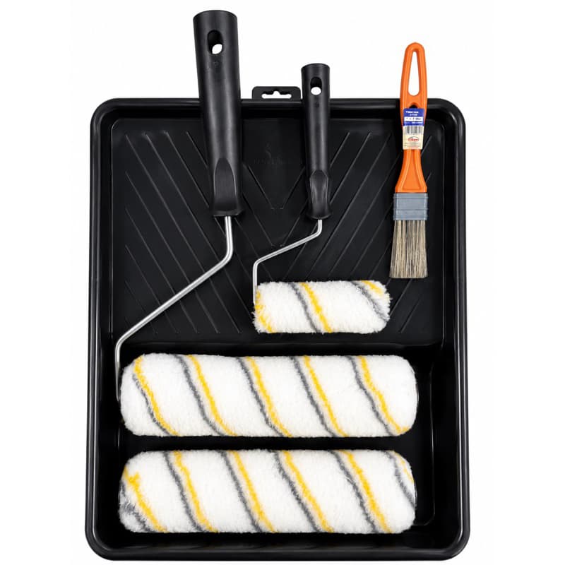 Kit Pintura Compel 6 Peças Sem Respingo | Bandeja Grande + 2 Rolos 23cm + Suporte 23cm + Rolo 9cm + Pincel 1”
