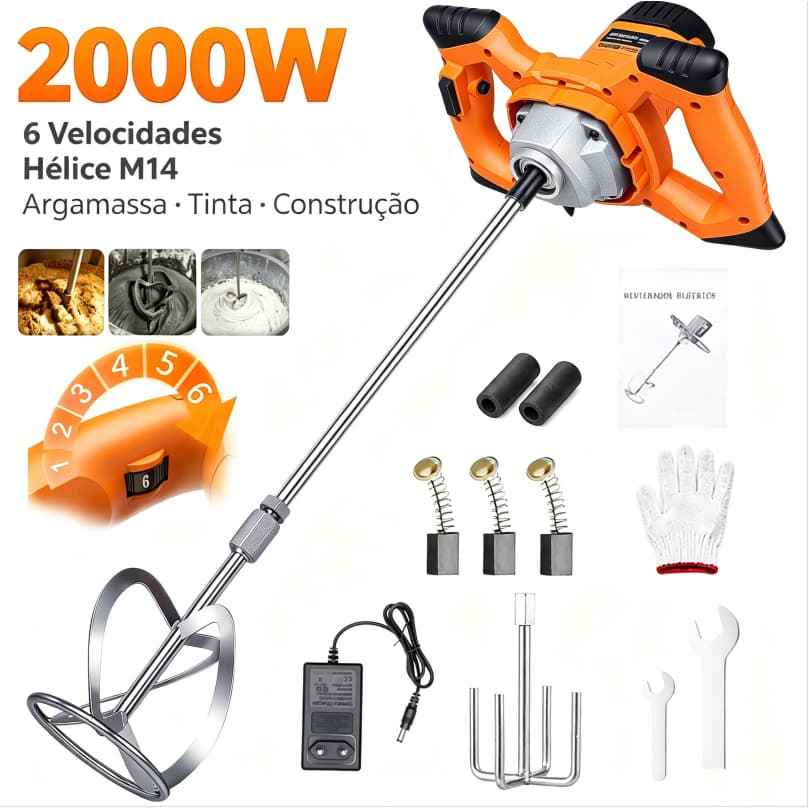 AITOOLZO Misturador Elétrico Profissional 2000W 6 Velocidades Para Argamassa, Massa Corrida e Tinta