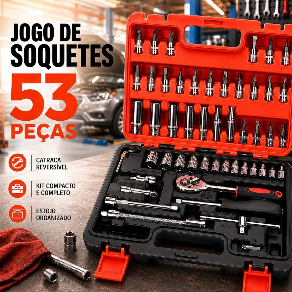 Kit Jogo 53 Peças Completo Bits Catraca Kit Ferramentas