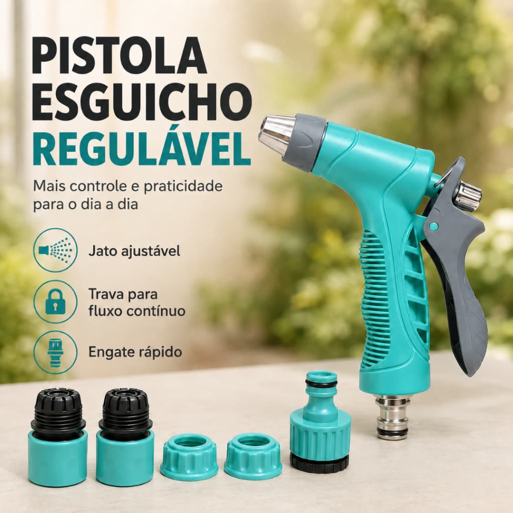 Esguicho Hidropistola Mangueira Jato Regulável Engate Rápido Adaptadores Jardim Irrigação Lava Carro Quintal