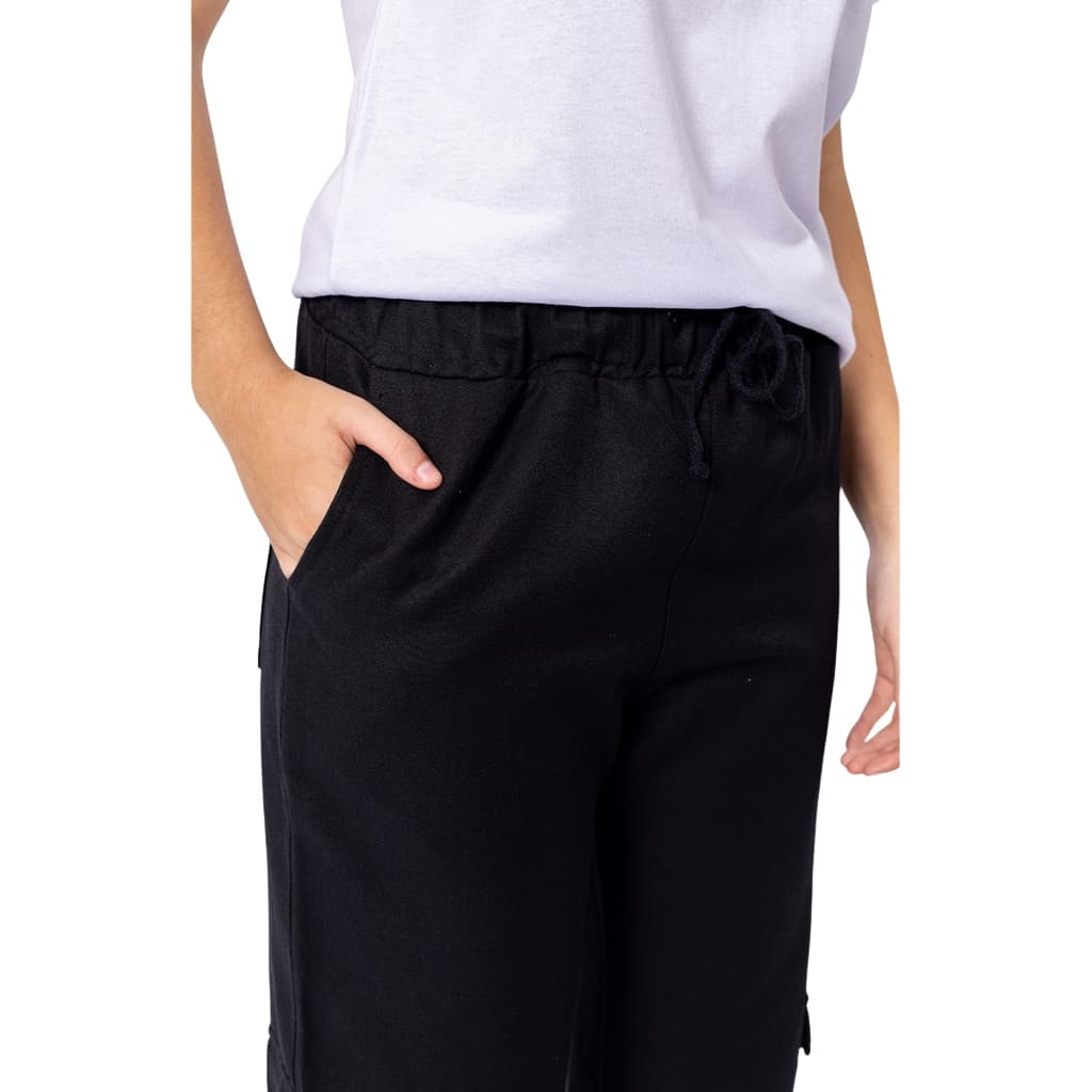 Calça Sarja Cargo Feminina Juvenil com Cordão e 6 Bolsos
