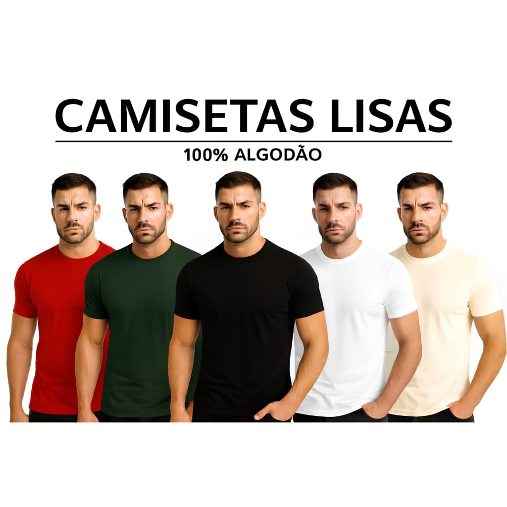 Camiseta Masculina Lisa Slim Fit com Algodão Macio e Confortável> Academia> Treino> Corrida> Passeio> Atividades física