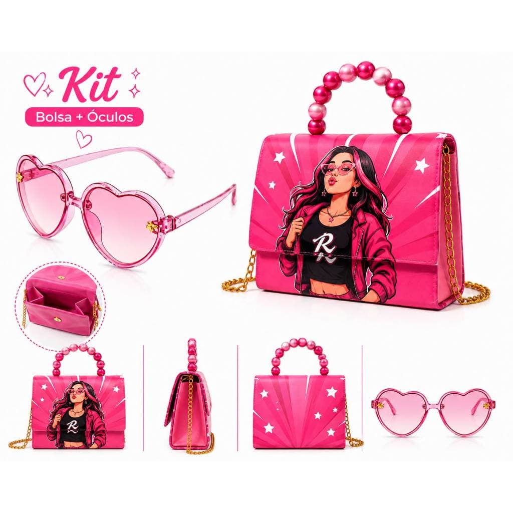 Kit Bolsa Infantil Feminina Emily Vicky + Óculos Coração Tiracolo Menina Presente