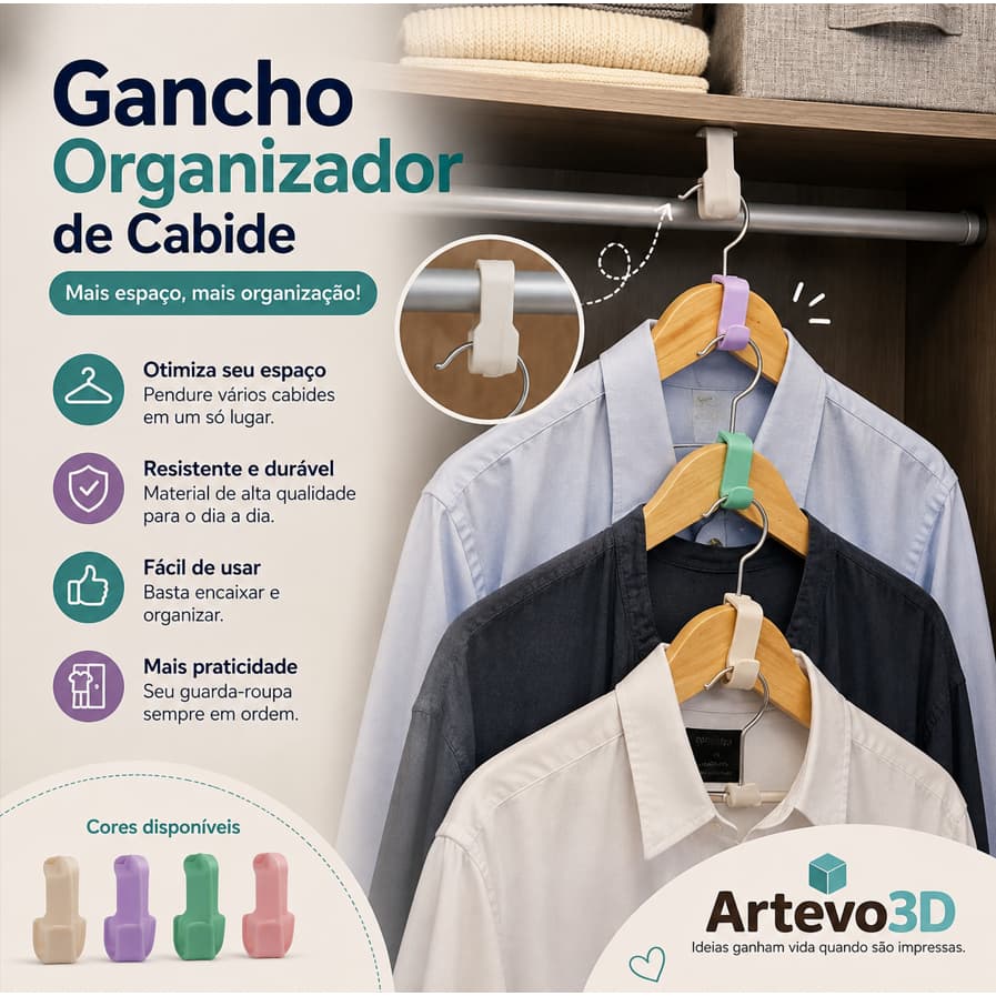 Kit Gancho Organizador de Cabides | Solução Inteligente para Closet | Organizador de Cabides Compacto