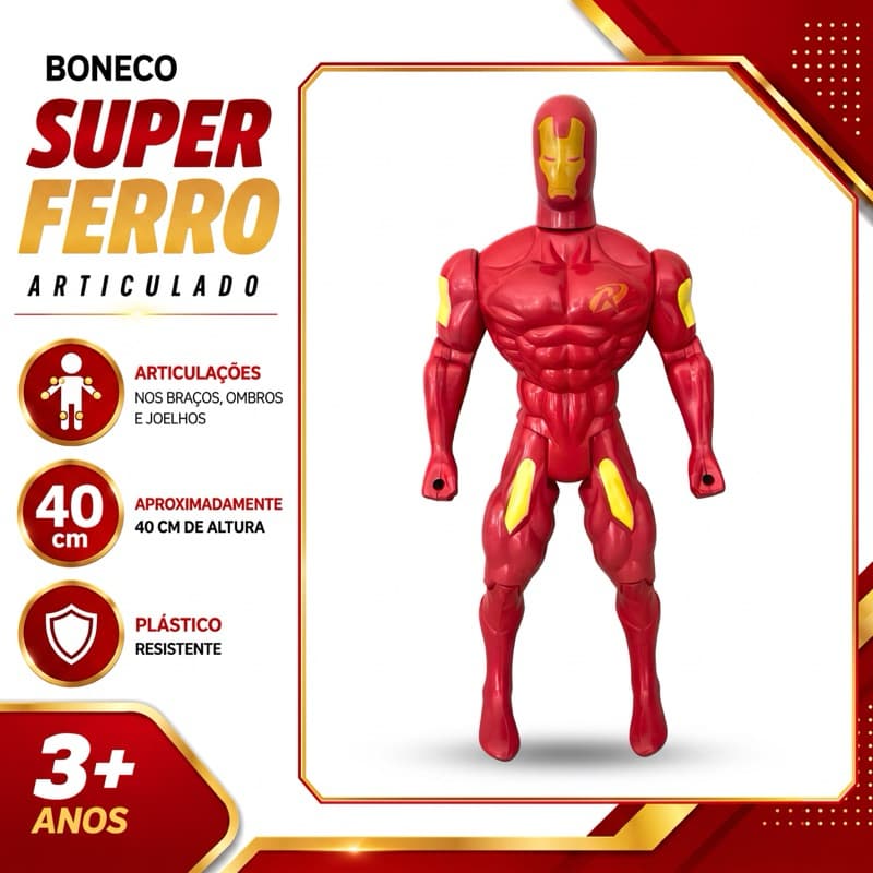 Boneco Infantil Super Ferro 40cm Articulado Figura de Ação Herói