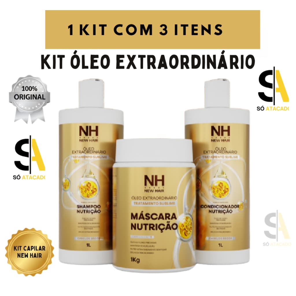 Kit 3 Und Óleo Extraordinário NH New Hair – Shampoo 1L + Condicionador 1L + Máscara Nutrição 1kg