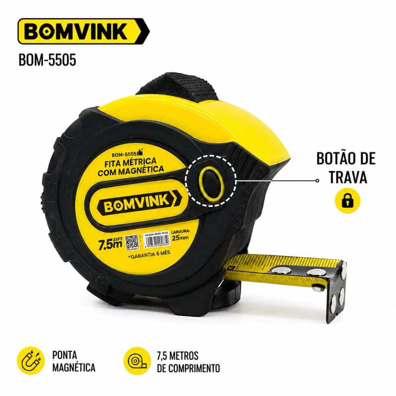 Trena 3/5/7/10 Metros Profissional Emborrachada com Trava Fita Aço Carbono Alta Precisão Resistente Fita Métrica