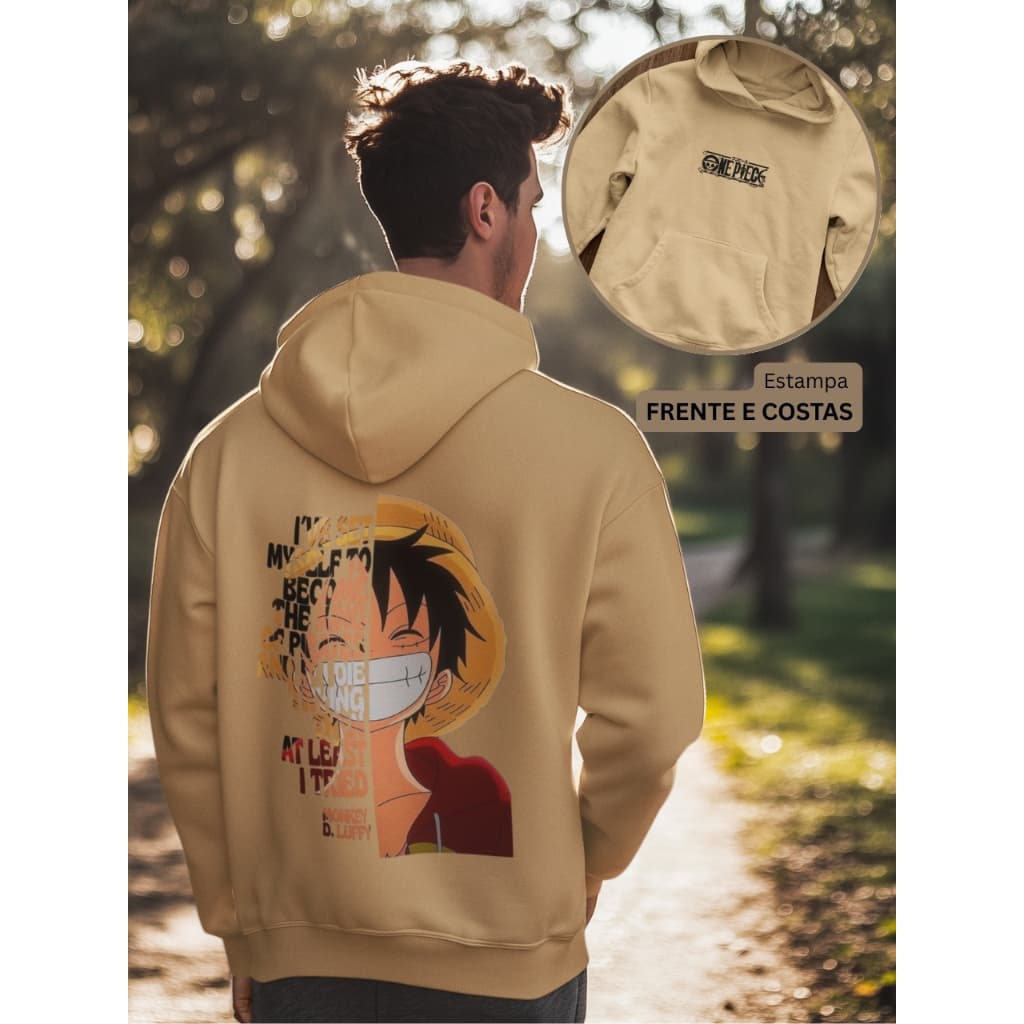 Moletom Feminino ou Masculino Estampa Frente e Costas Anime One Piece Moletons com Capuz e Bolso Unissex Roupa de Frio