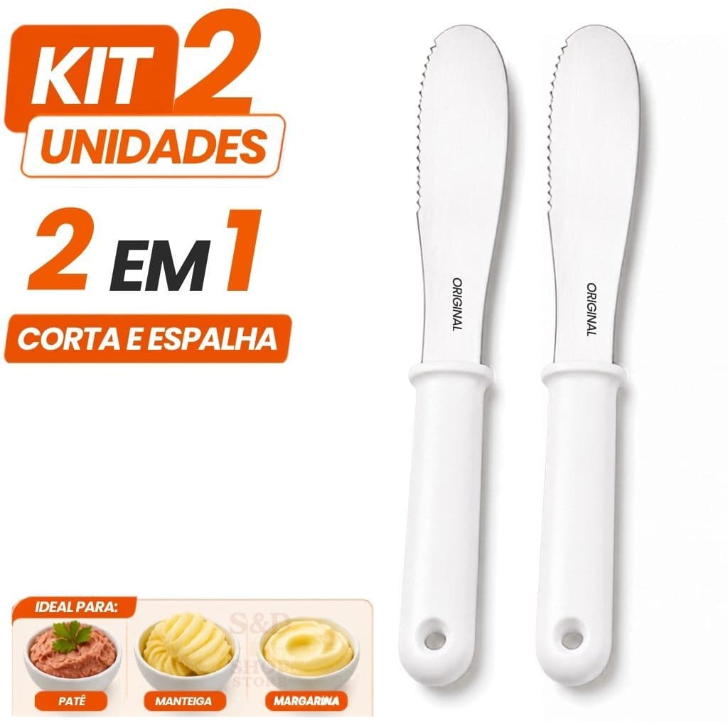 Kit 2 Espátulas Inox Serrilhadas 2 em 1 Corta e Espalha