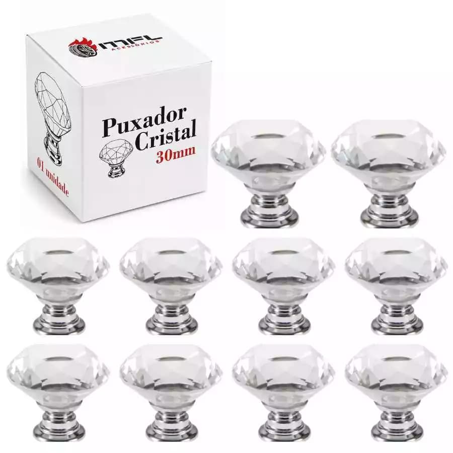 Kit 10 Puxador de Cristal 30mm para Gavetas e Armarios