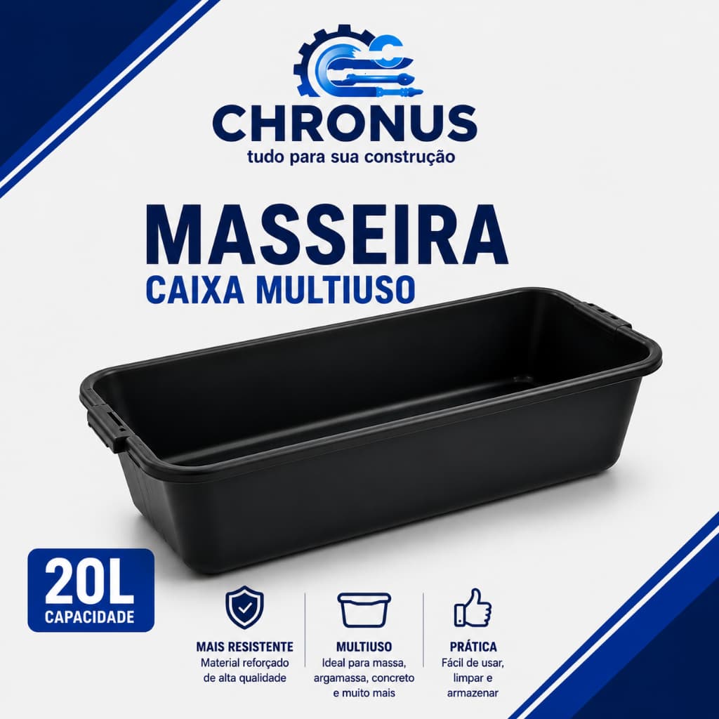 Caixa para Massa 20L Thompson Masseira Multiuso Reforçada Concreto Construção Tintas Areia Pet 1UND ou Kit com 2 ou 3