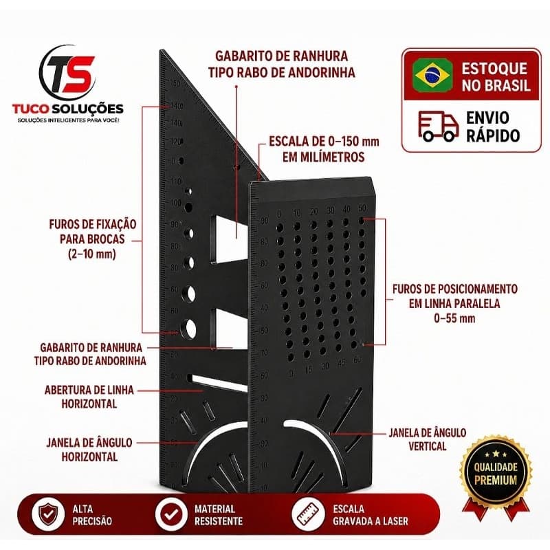 Ferramenta Esquadro 3D Angular Régua Trabalho Madeira Mitra Ângulo Grau em ABS (Plastico)