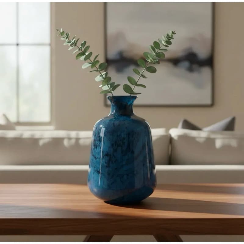 Vaso Decorativo Murano Azul Mescla 17cm x 26cm Vaso Decorativo de Vidro para Sala e Aparador