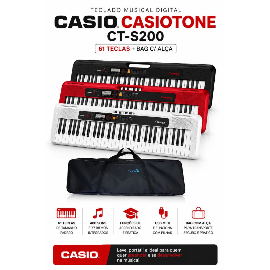 Teclado Musical Digital Casio Casiotone CT-S200 61 Teclas + Bag C/ Alça