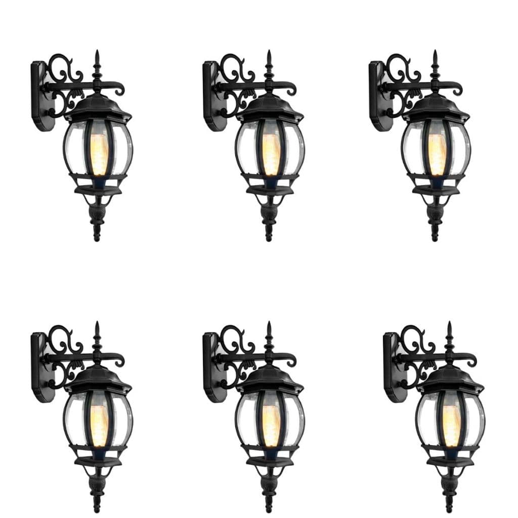 Kit 6 Arandelas Luminárias Externas Ponente Colonial 8 Faces Alumínio com Vidro para Jardim Fachada Muro E27