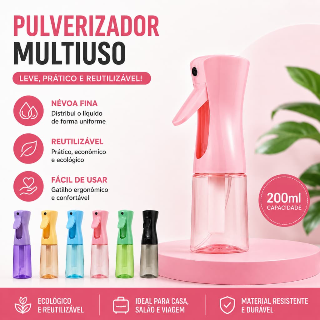 Borrifador Spray 200ml Frasco De Alta Pressão Pulverizador De Névoa Contínuo Multiuso para Cabelo Salao/ Planta /Limpeza