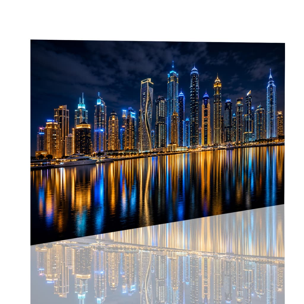 Quadro Decorativo Cidade Noturna Skyline Moderno Prédios Iluminados Paisagem Horizontal
