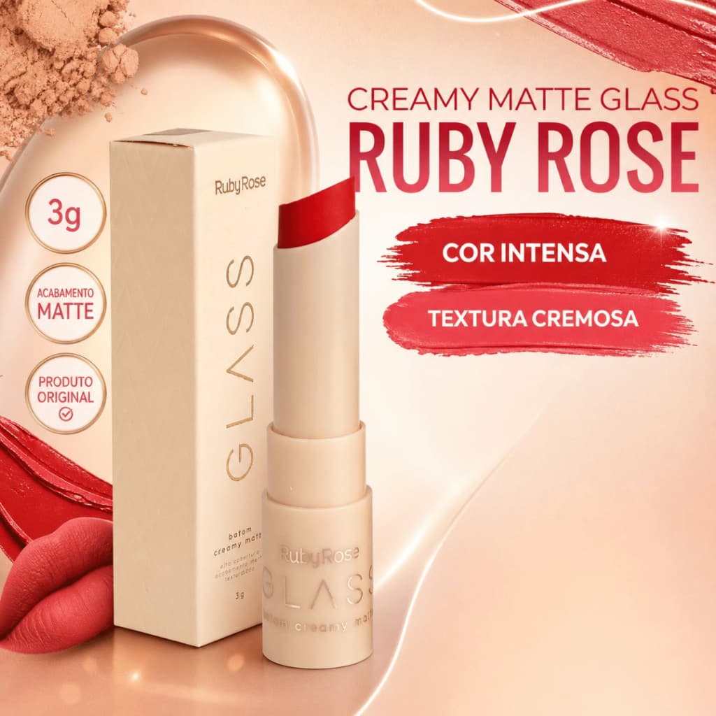 Batom Creamy Matte Glass Ruby Rose HB567 Alta Cobertura Aveludado Cremoso 3g Original Lábios